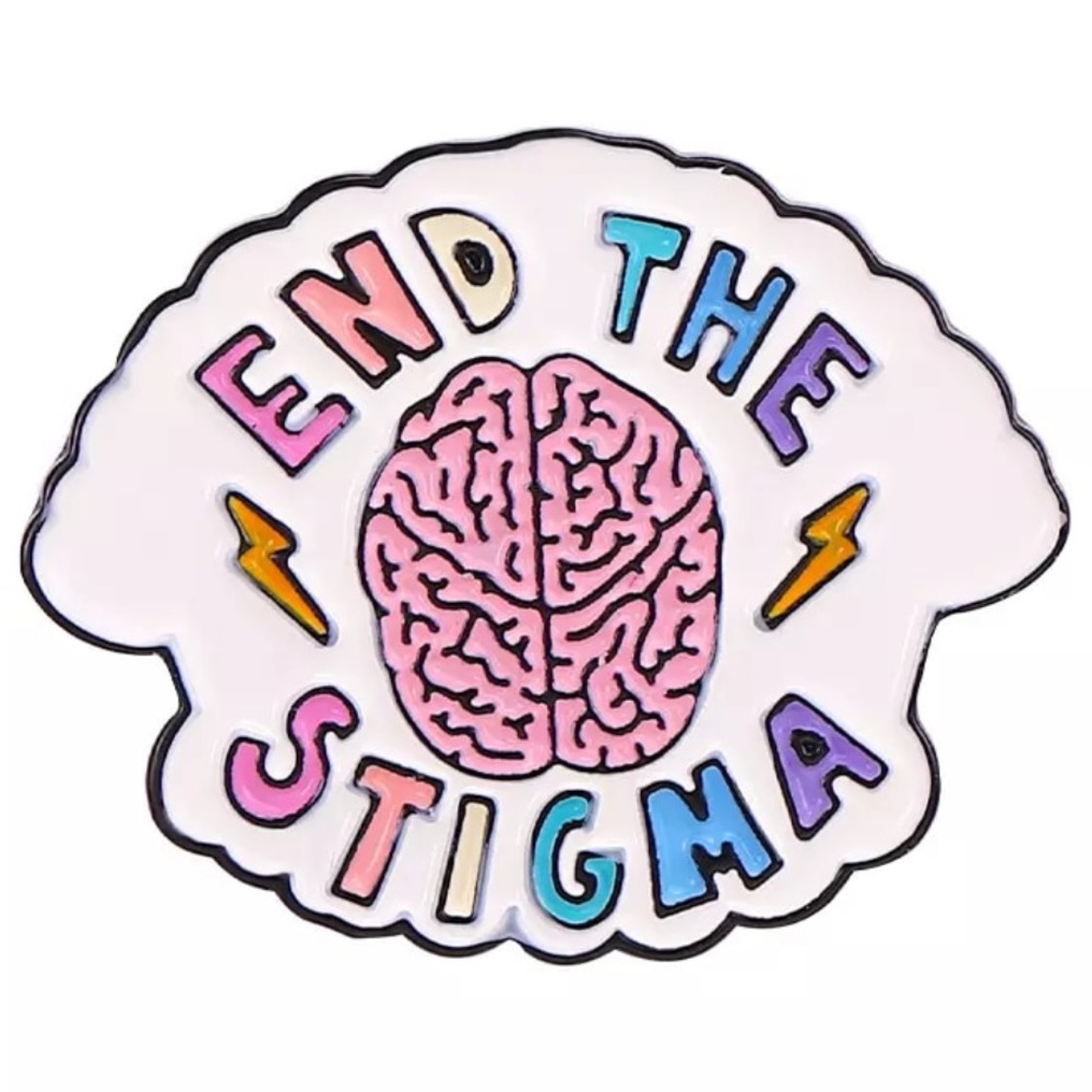 End Stigma Enamel Pin Mental Illness Awareness Brain Lightning Advocate Badge